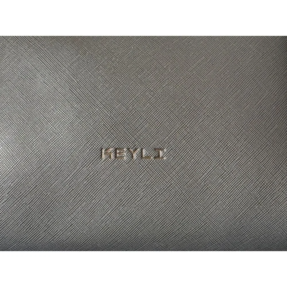 Gray Saffiano Faux Leather 4pc Wristlet Clutch Wallet Cosmetic Bag Set Gold Tone
